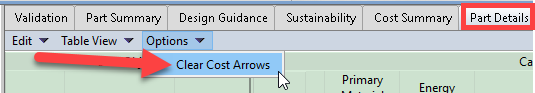 Clear cost arrows from table cells in the Part Details tab