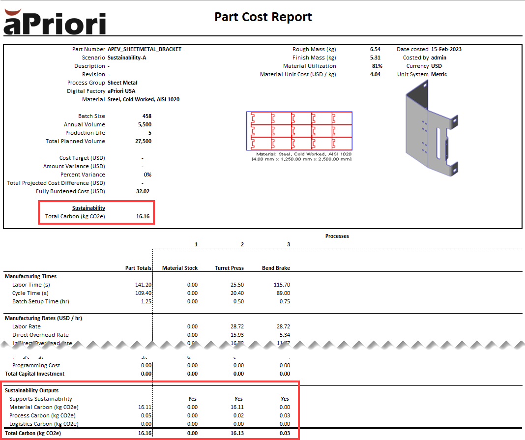 The Part Cost Report is one of the default spreadsheet reports in aPriori Professional