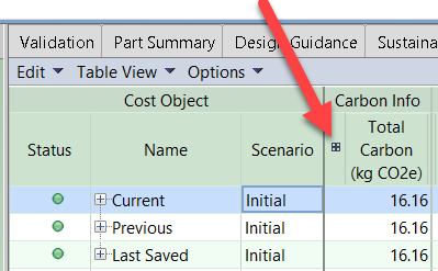 n the Carbon Info column of the table, expand the Total Carbon (kg CO2e) node